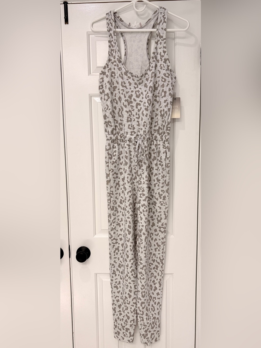 Hippie Rose Gray Leopard Print Racerback Jumpsuit